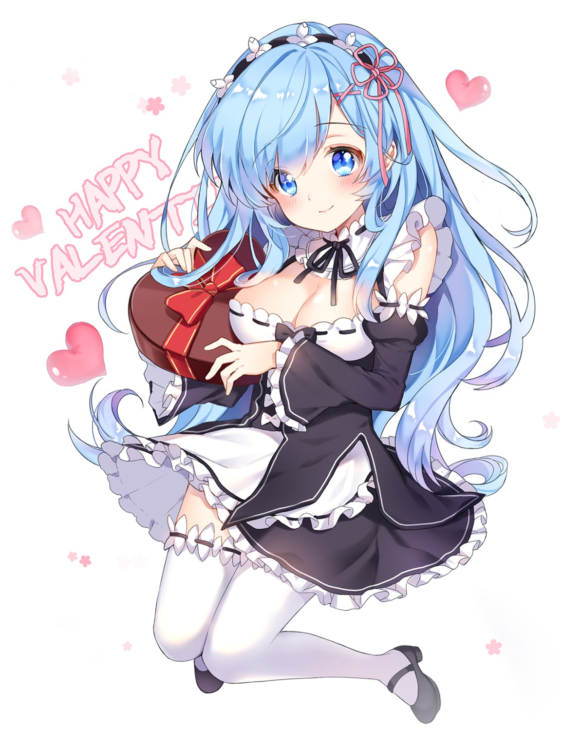 cleavage heels maid pingo re_zero_kara_hajimeru_isekai_seikatsu rem_(re_zero) thighhighs valentine