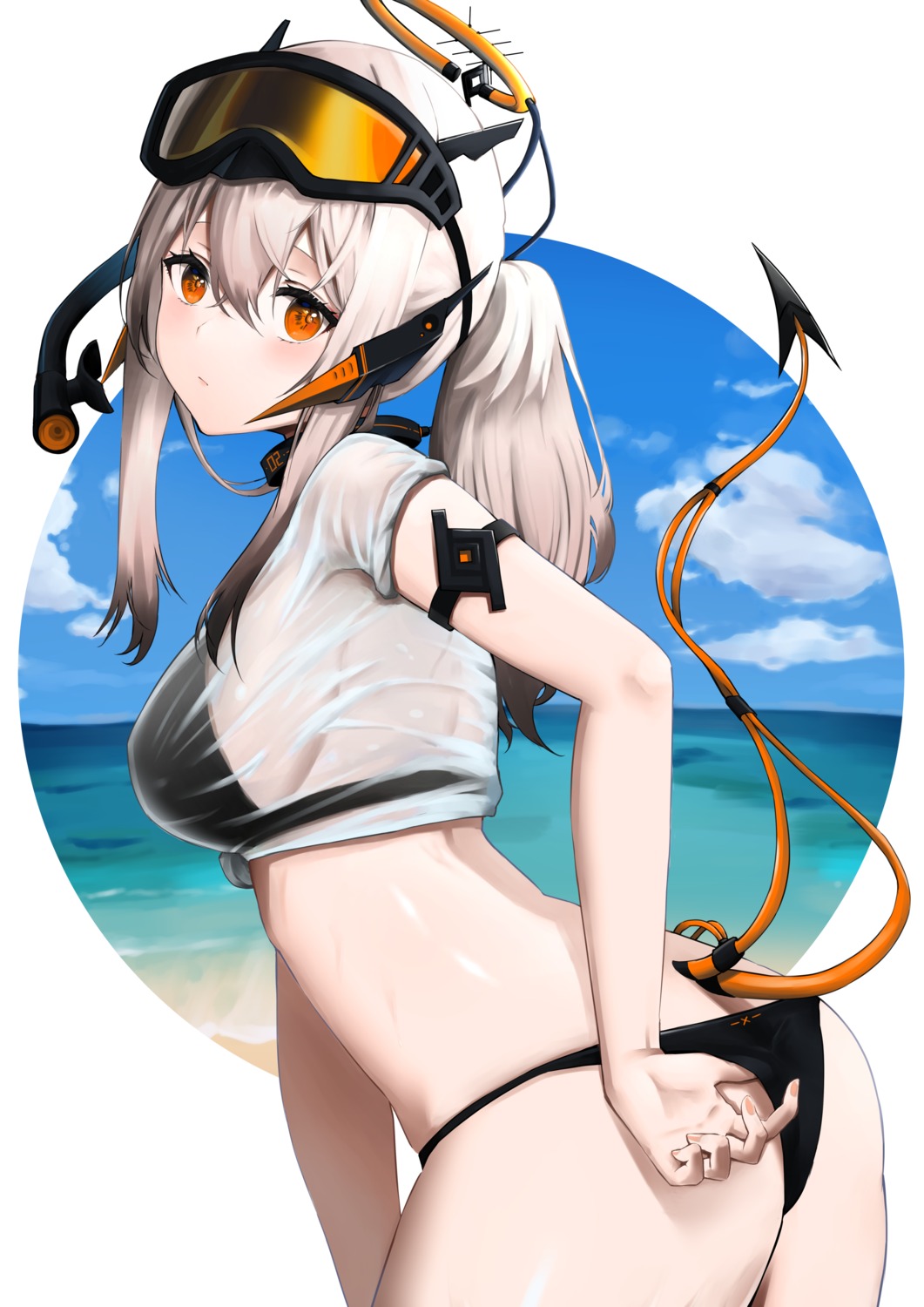 70zyomin7 ass bikini horns see_through swimsuits tail thong wet_clothes