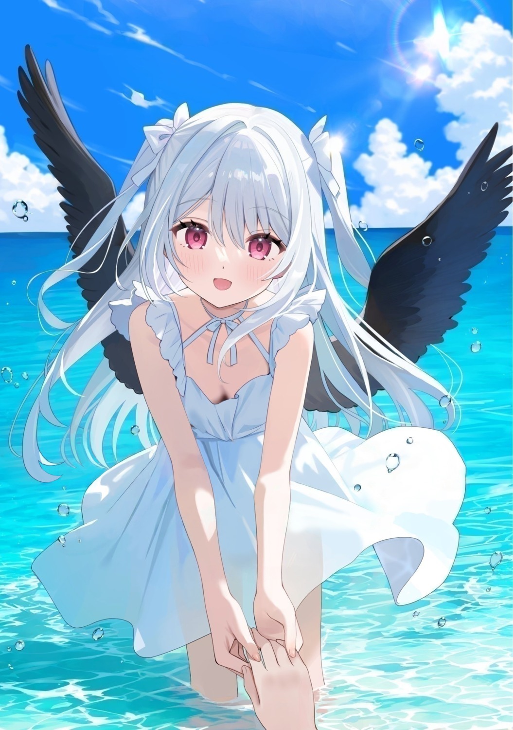 detexted dress hatsuno_xxx see_through skirt_lift summer_dress wet wet_clothes wings