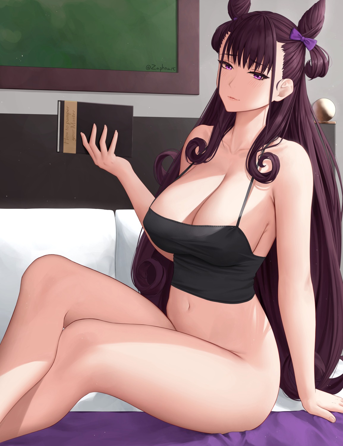 bottomless erect_nipples fate/grand_order lingerie murasaki_shikibu_(fate) no_bra official_watermark zaphn