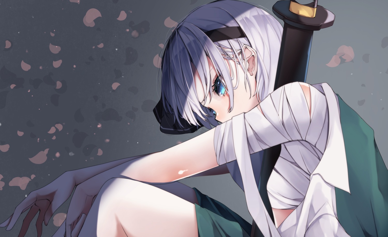 bandages konpaku_youmu skirt_lift sword touhou tsune_(tune)