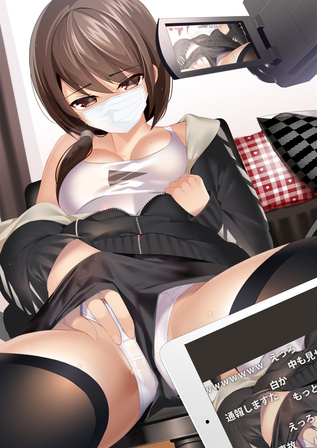 machimura_komori open_shirt pantsu thighhighs