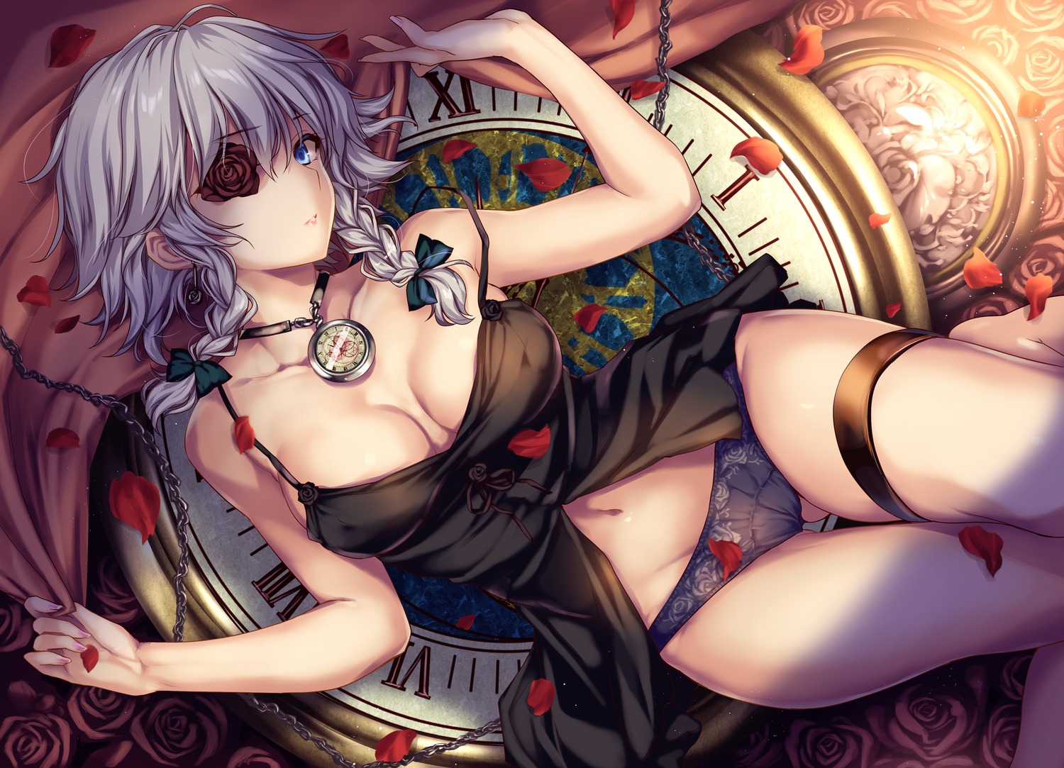 eyepatch izayoi_sakuya lingerie monety no_bra pantsu touhou