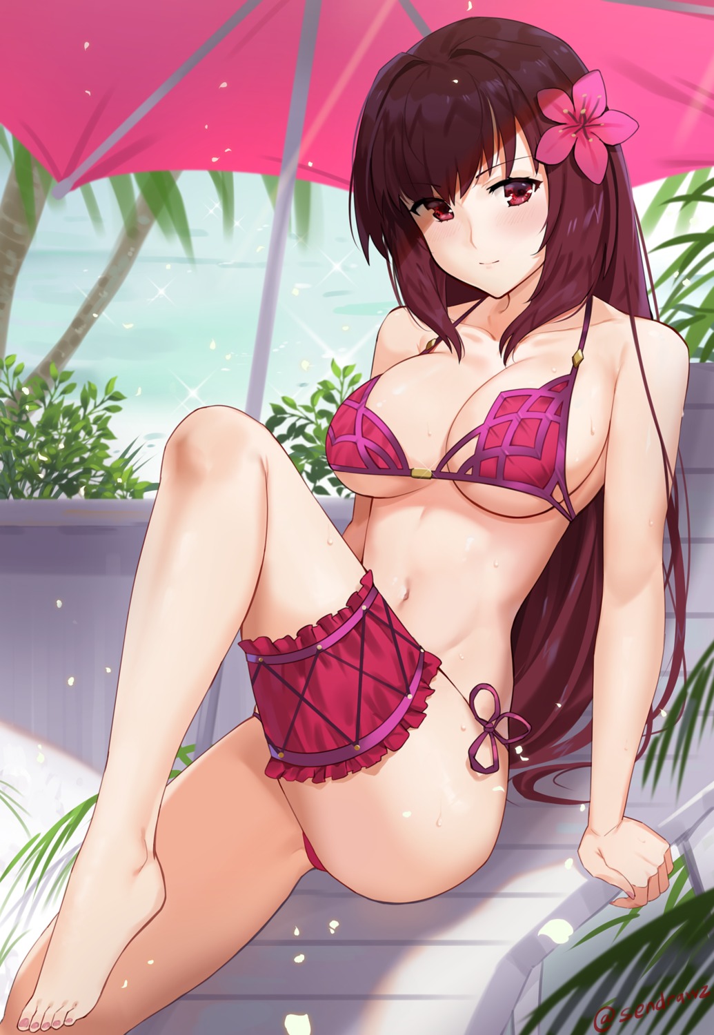 bikini fate/grand_order garter scathach_(fate/grand_order) sendrawz swimsuits underboob