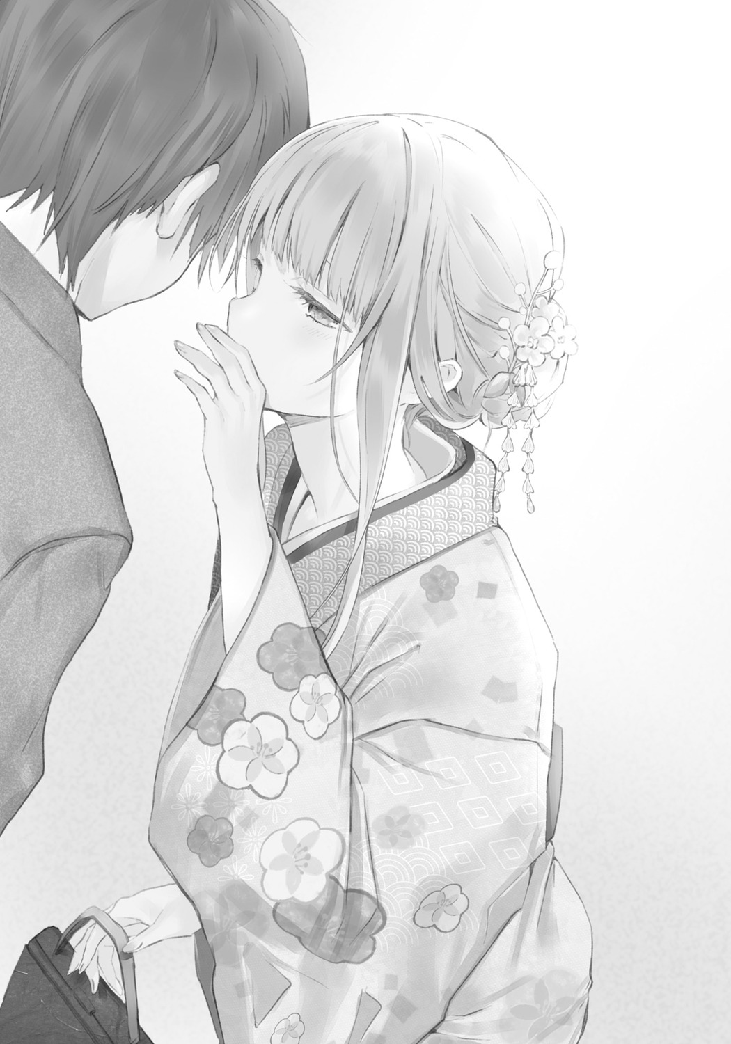 fujimiya_amane hanekoto kimono monochrome otonari_no_tenshi-sama_ni_itsunomanika_dame_ningen_ni_sareteita_ken shiina_mahiru