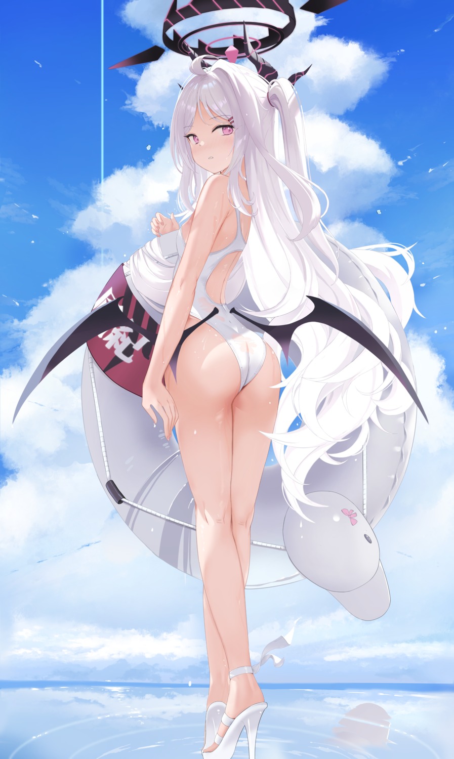 ass blue_archive devil halo heels horns loli na_(estrn) sorasaki_hina swimsuits wings