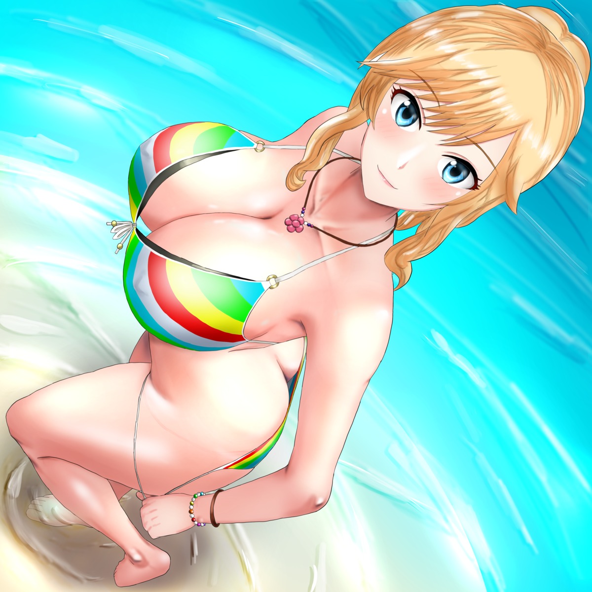 bikini erect_nipples ootsuki_yui panty_pull swimsuits the_idolm@ster the_idolm@ster_cinderella_girls tomio undressing wet