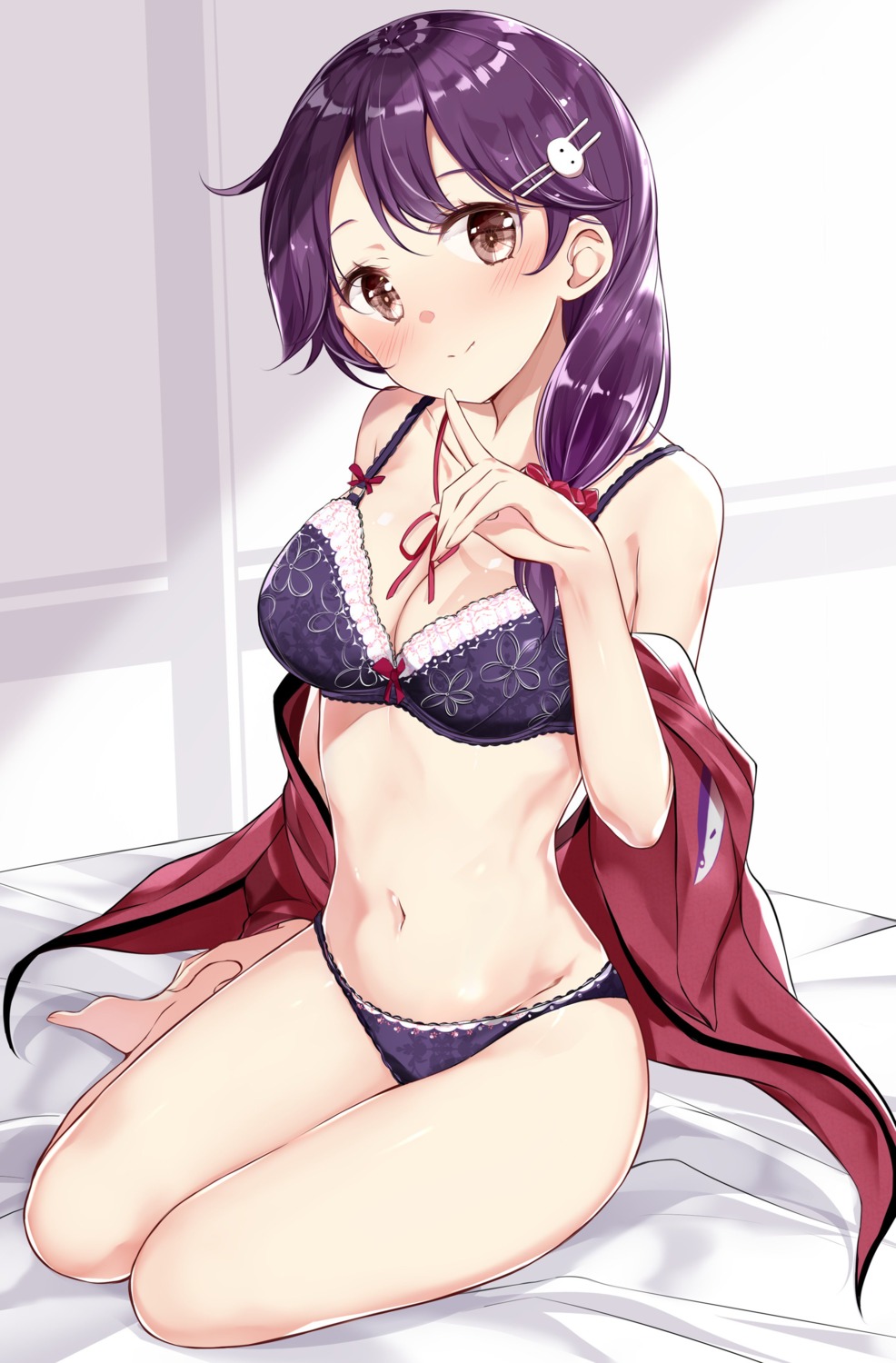 bra cleavage hamaken kantai_collection lingerie open_shirt pantsu ushio_(kancolle)