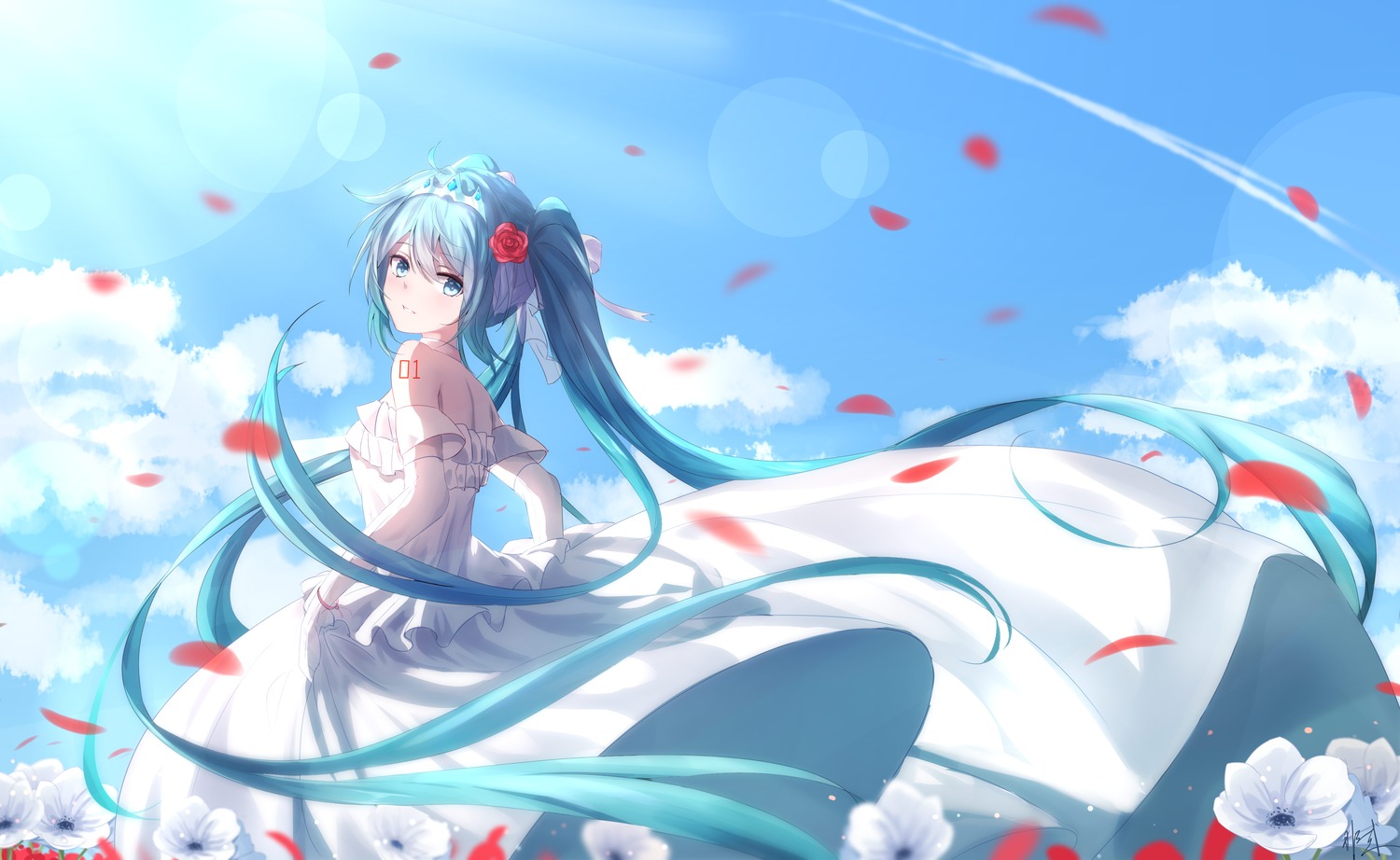 dress hatsune_miku hishiki_(pixi14719710) no_bra tattoo vocaloid