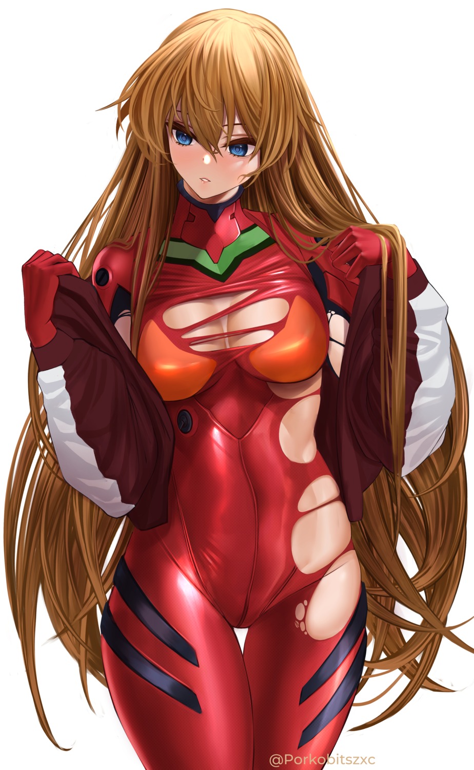 bodysuit neon_genesis_evangelion nopan porko souryuu_asuka_langley torn_clothes undressing