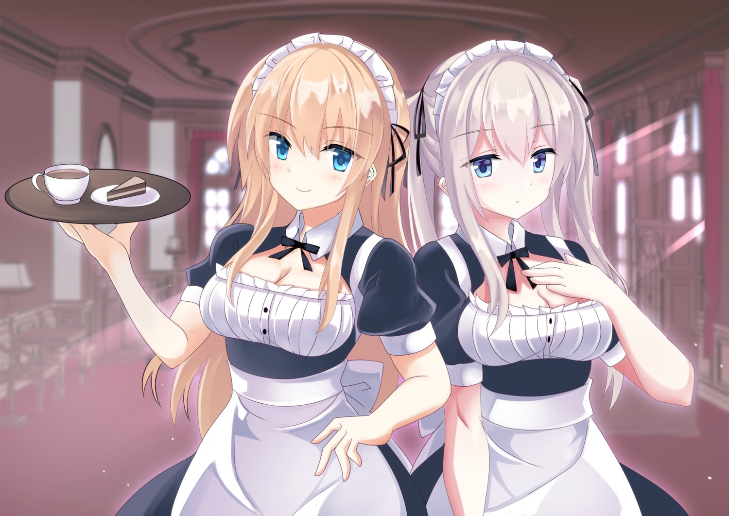 bismarck_(kancolle) breast_hold cleavage graf_zeppelin_(kancolle) kantai_collection maid tagme