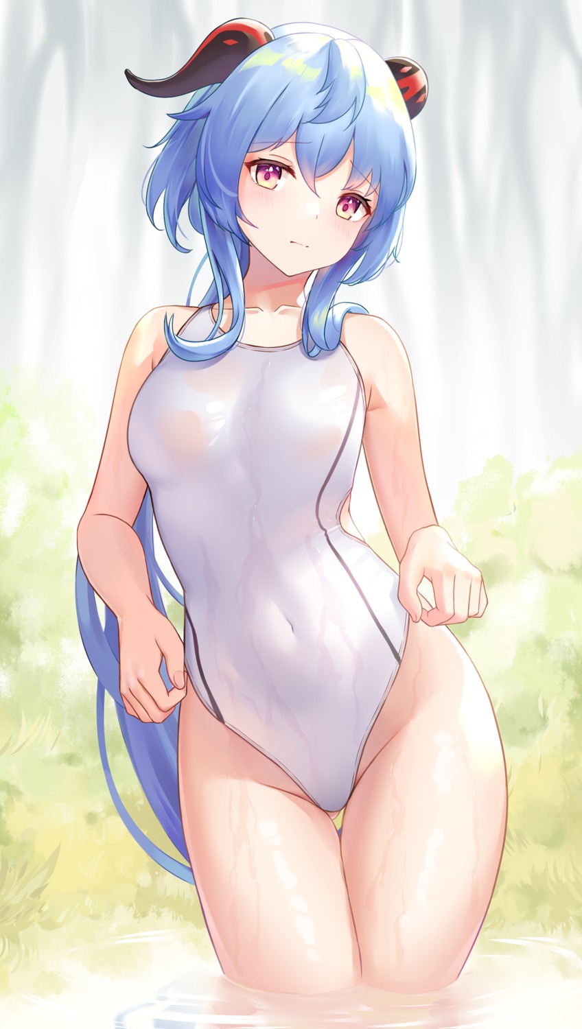 airool ganyu genshin_impact horns see_through swimsuits wet wet_clothes