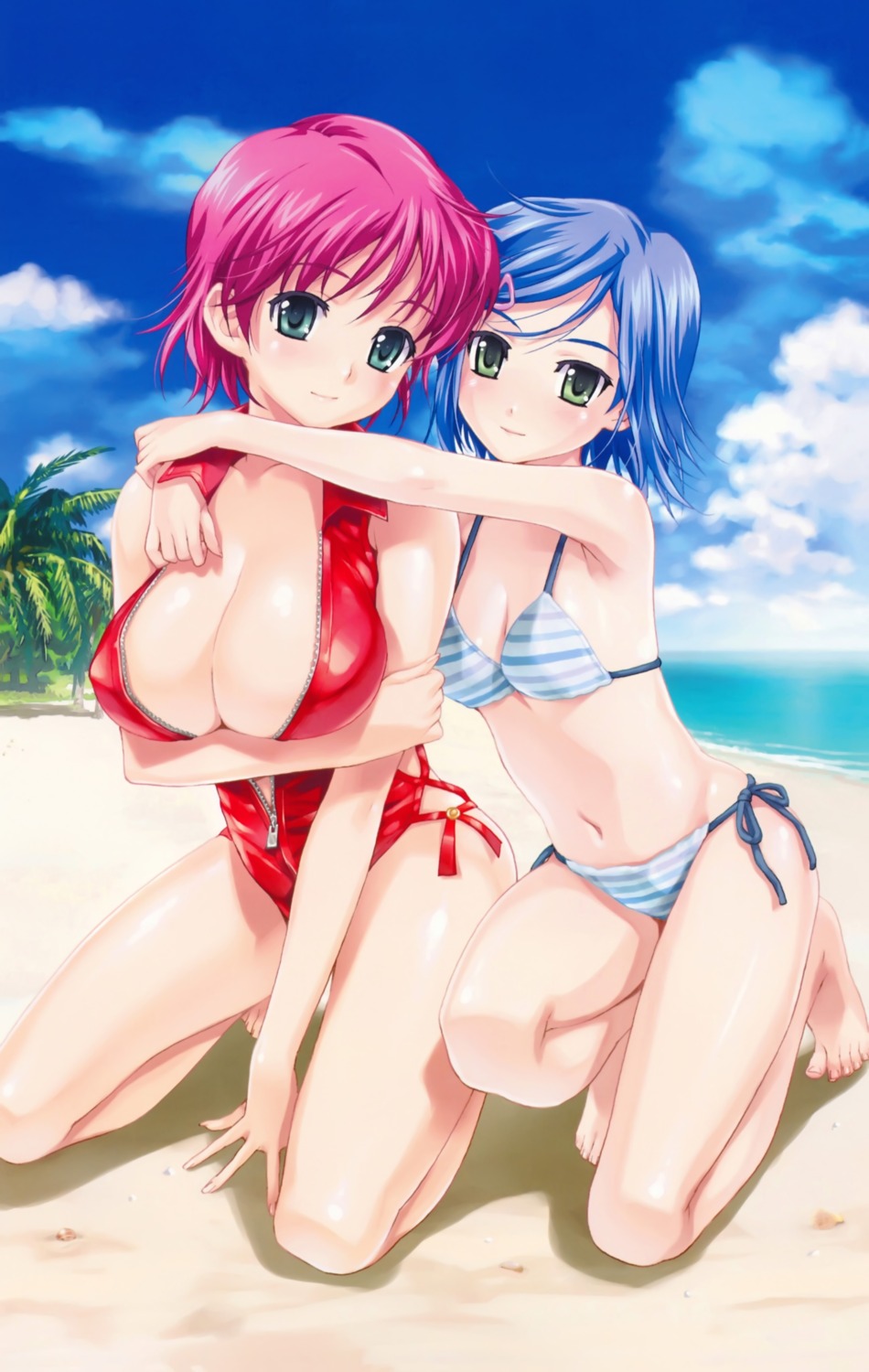 bikini breast_hold erect_nipples happoubi_jin iihara_nao koromogae_maya open_shirt resort_boin swimsuits