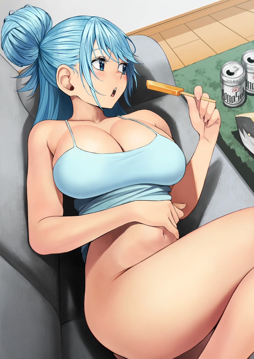 aqua_(konosuba) bottomless cleavage izawa_(bhive003) kono_subarashii_sekai_ni_shukufuku_wo! no_bra