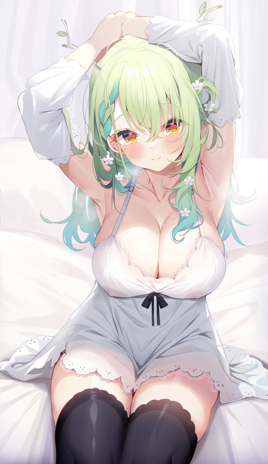 areola ceres_fauna deyui erect_nipples hololive hololive_english horns lingerie see_through thighhighs