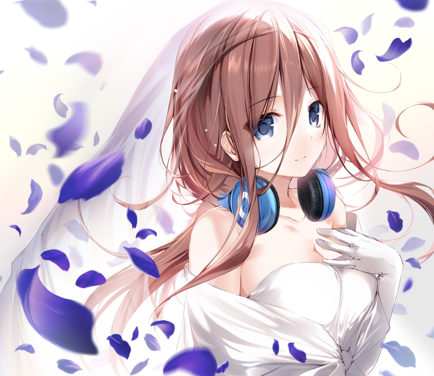 5-toubun_no_hanayome breast_hold cleavage dress headphones karory nakano_miku wedding_dress