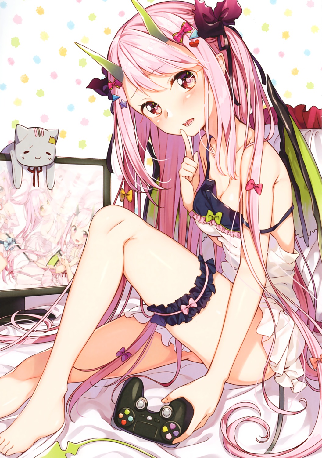 cleavage dress garter horns no_bra pointy_ears sakuragi_ren sakuranoiro summer_dress tail wings