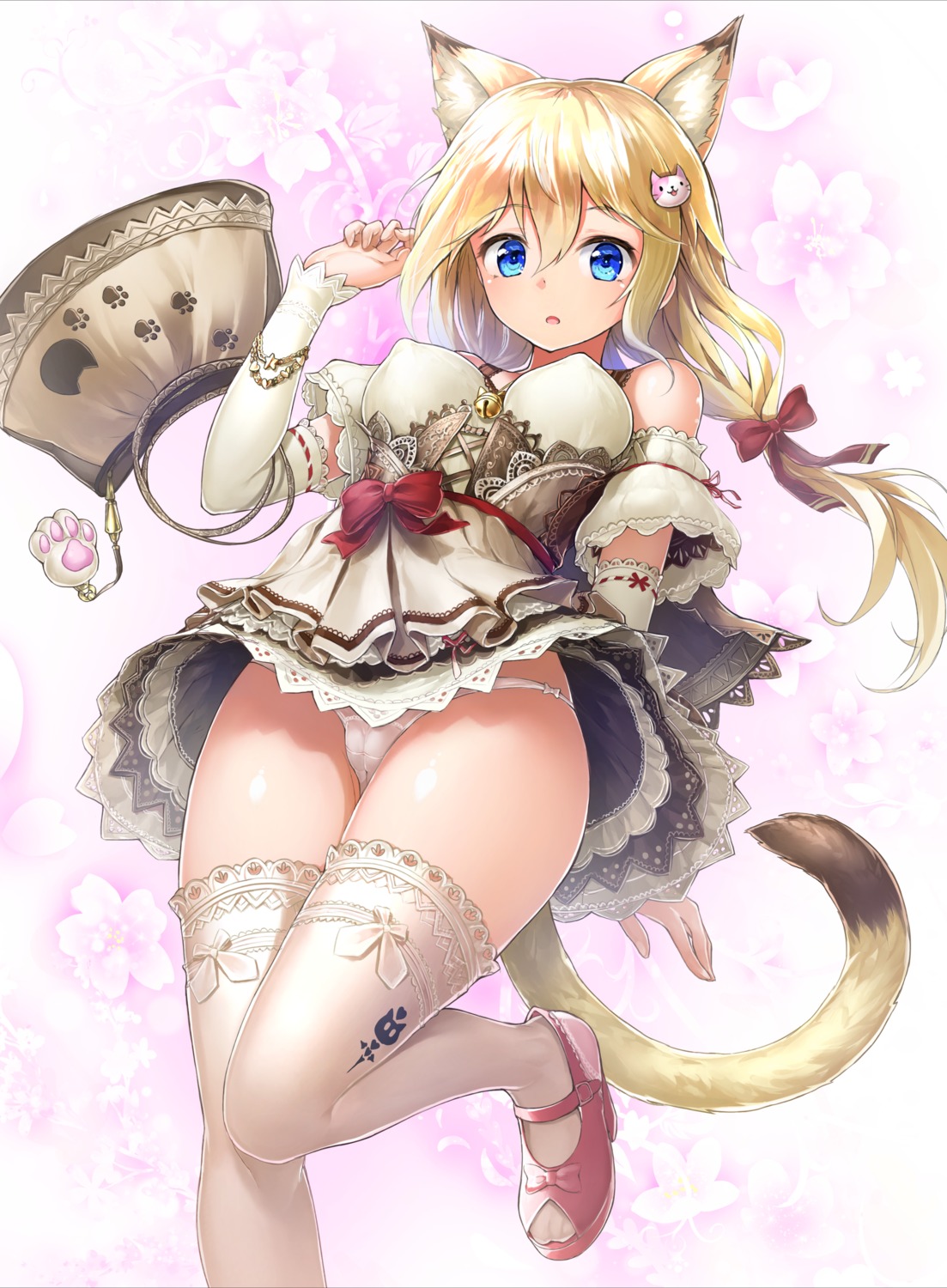 animal_ears cameltoe dress erect_nipples heels nekomimi pantsu skirt_lift solru tail thighhighs