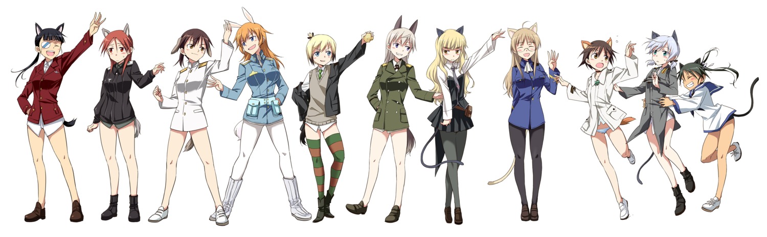 agahari animal_ears bunny_ears charlotte_e_yeager eila_ilmatar_juutilainen erica_hartmann eyepatch francesca_lucchini gertrud_barkhorn lynette_bishop megane minna_dietlinde_wilcke miyafuji_yoshika nekomimi pantsu perrine-h_clostermann sakamoto_mio sanya_v_litvyak shimapan strike_witches tail thighhighs uniform