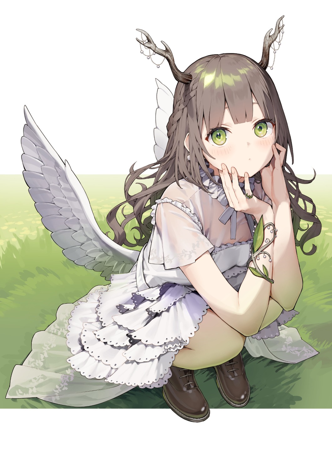 dress horns kitada_mo see_through skirt_lift wings