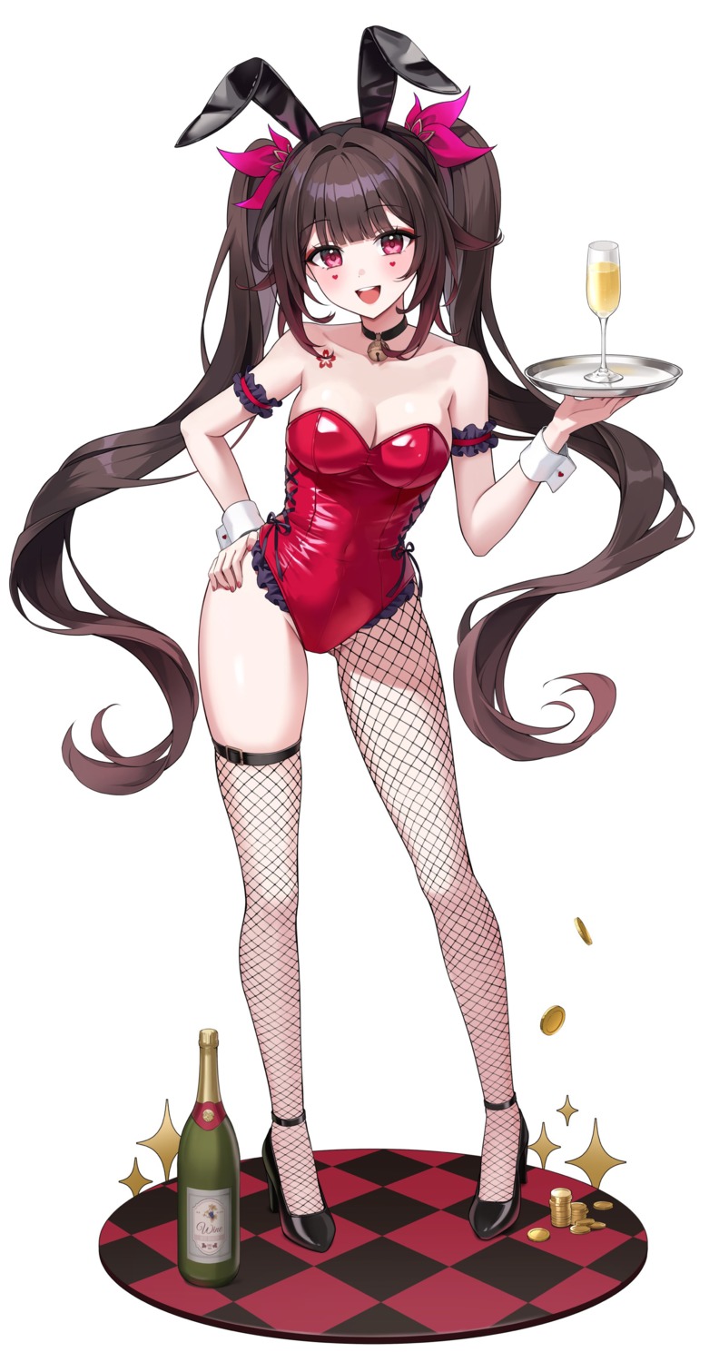 animal_ears bunny_ears bunny_girl fishnets garter heels honkai:_star_rail miho_(mymiho) no_bra sparkle_(honkai:_star_rail) tattoo thighhighs waitress