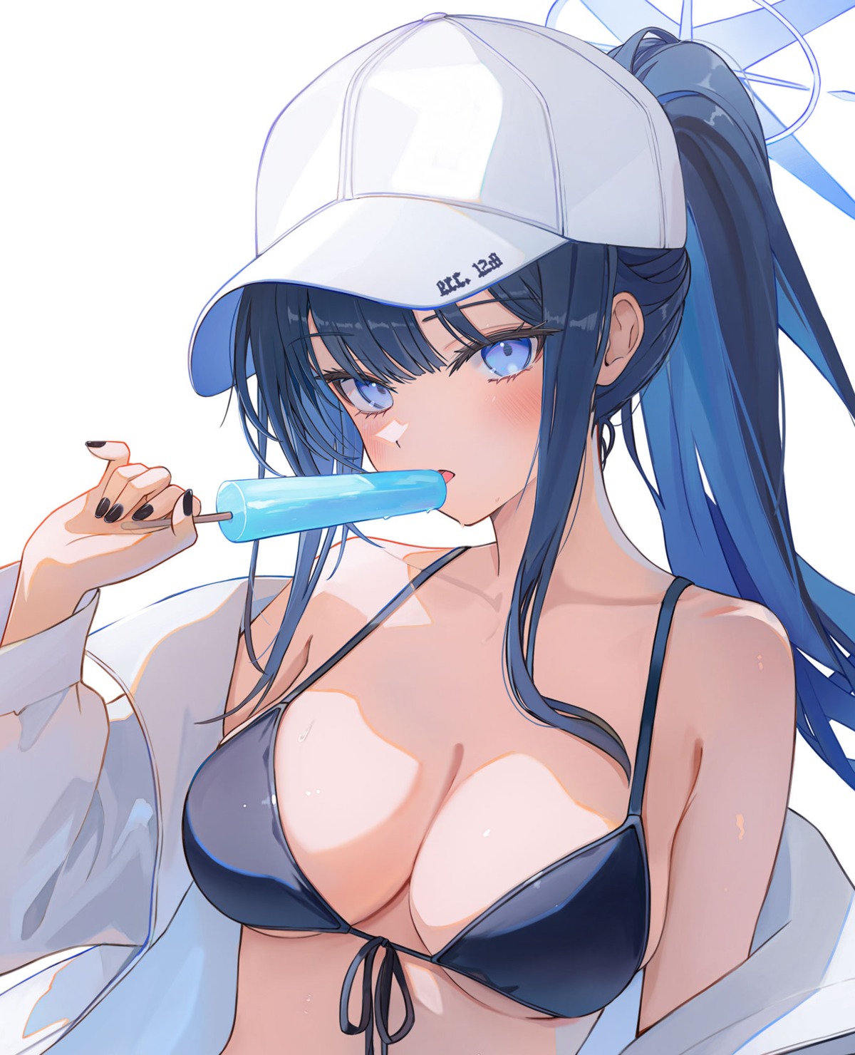 bikini_top blue_archive funii halo joumae_saori open_shirt swimsuits