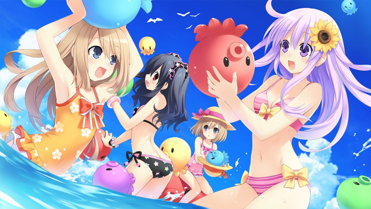 ass bikini choujigen_game_neptune choujigen_game_neptune_mk2 cleavage loli nepgear ram_(choujigen_game_neptune) rom_(choujigen_game_neptune) swimsuits tsunako uni_(choujigen_game_neptune) wallpaper wet