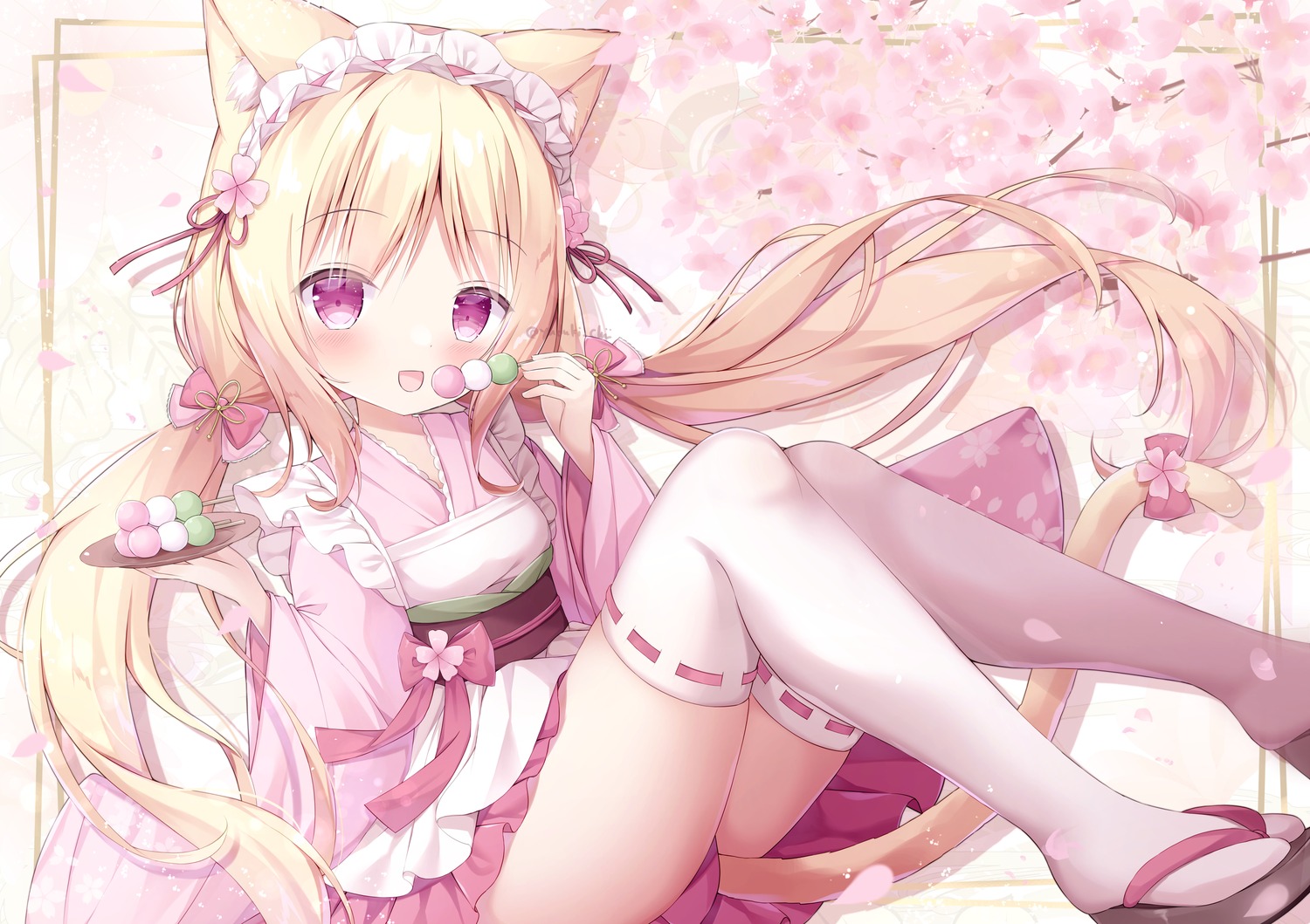 animal_ears maid nekomimi skirt_lift tail thighhighs wa_maid yuduki_chii