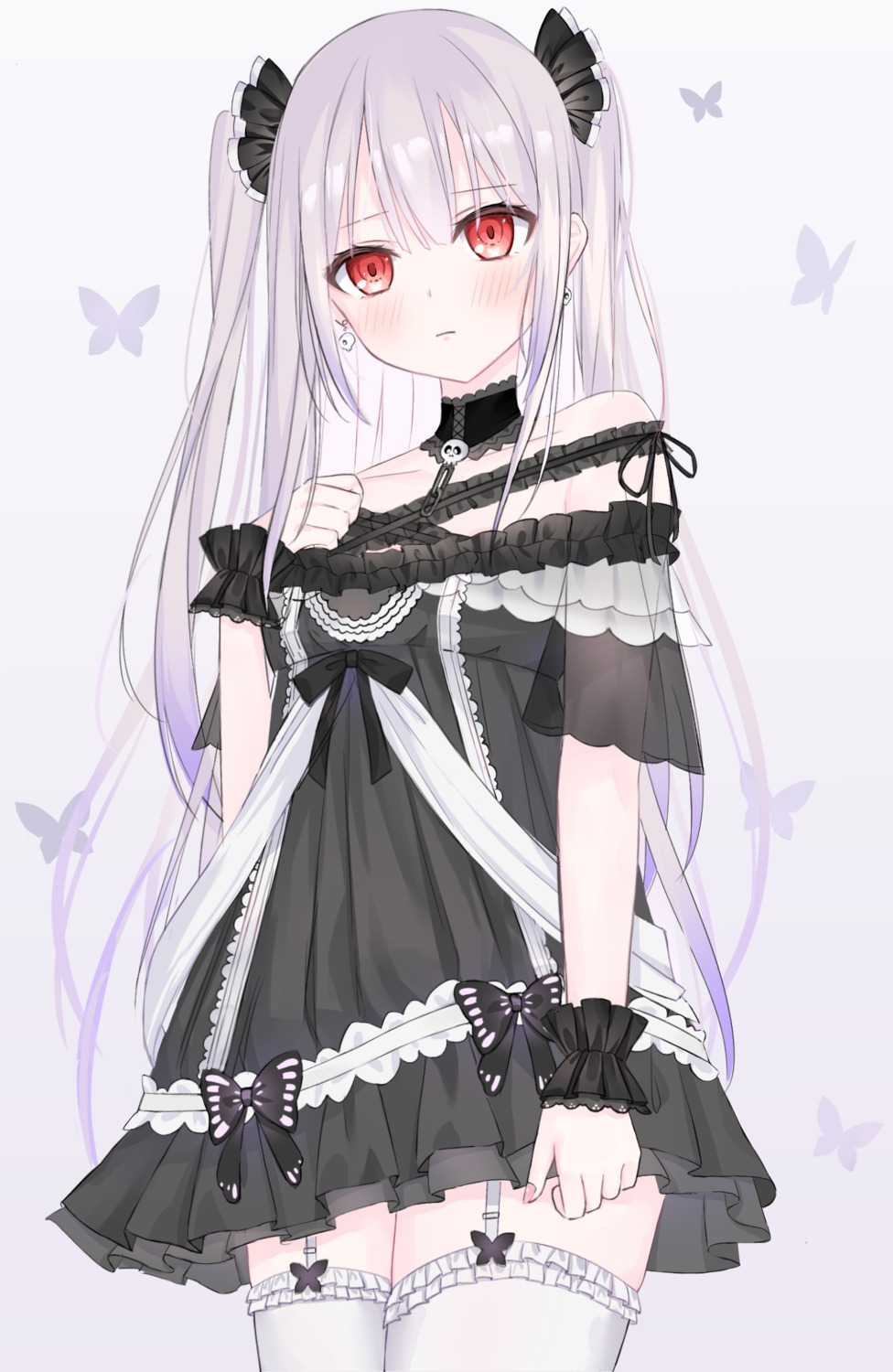 dress gothic_lolita hololive lolita_fashion rumu see_through stockings thighhighs uruha_rushia