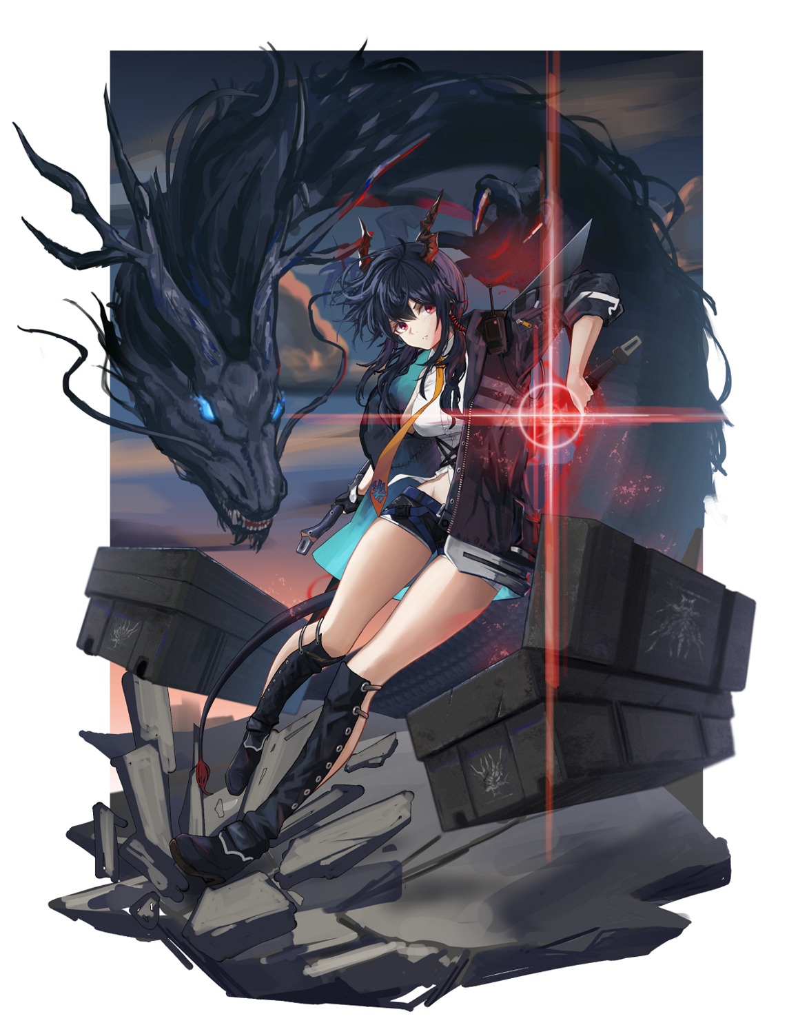 arknights ch'en_(arknights) horns kasasasagi monster sword tail