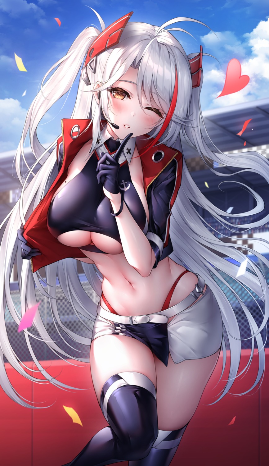 azur_lane no_bra oyuwari pantsu prinz_eugen_(azur_lane) thighhighs underboob undressing