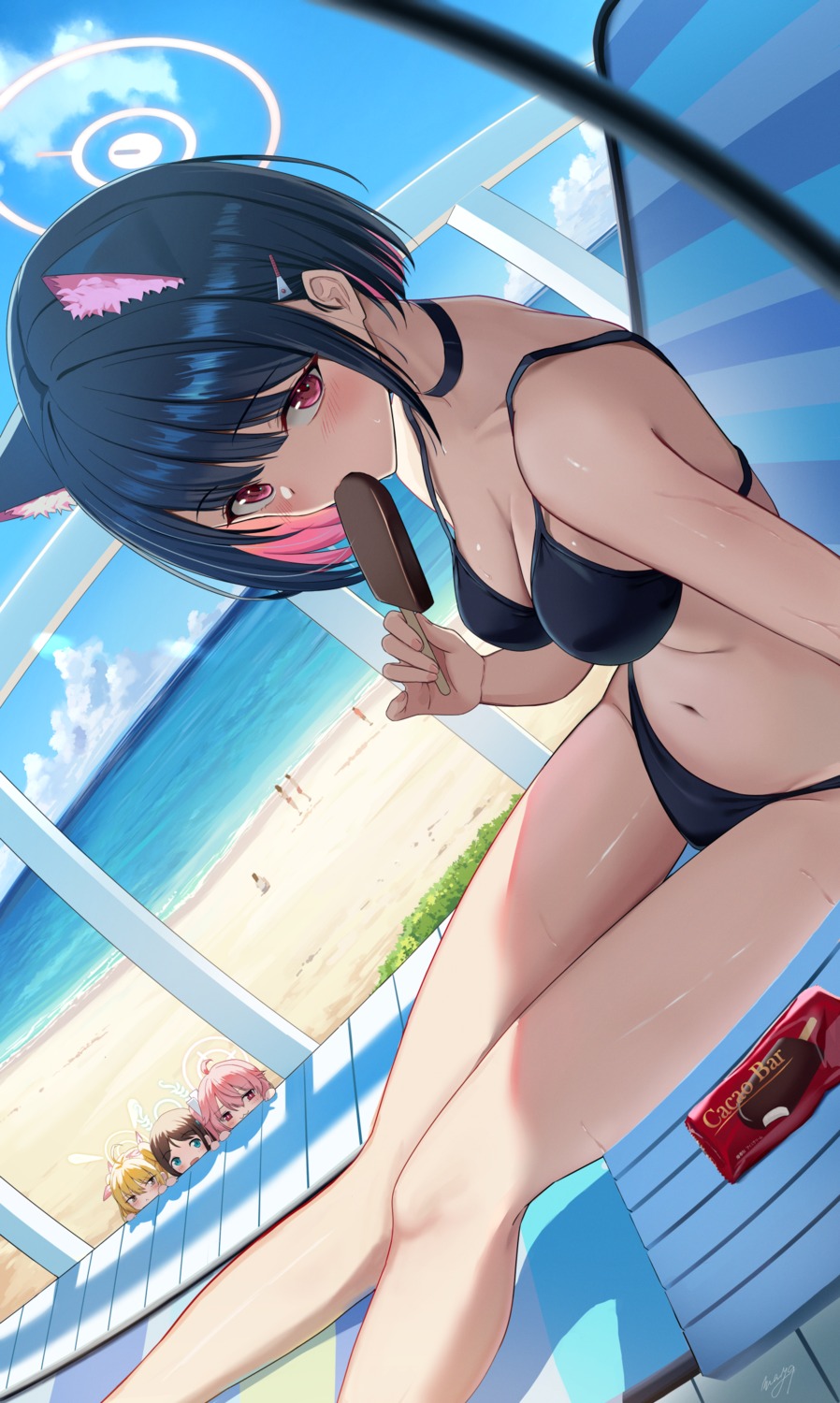 animal_ears bikini blue_archive halo kyouyama_kazusa may9 nekomimi swimsuits