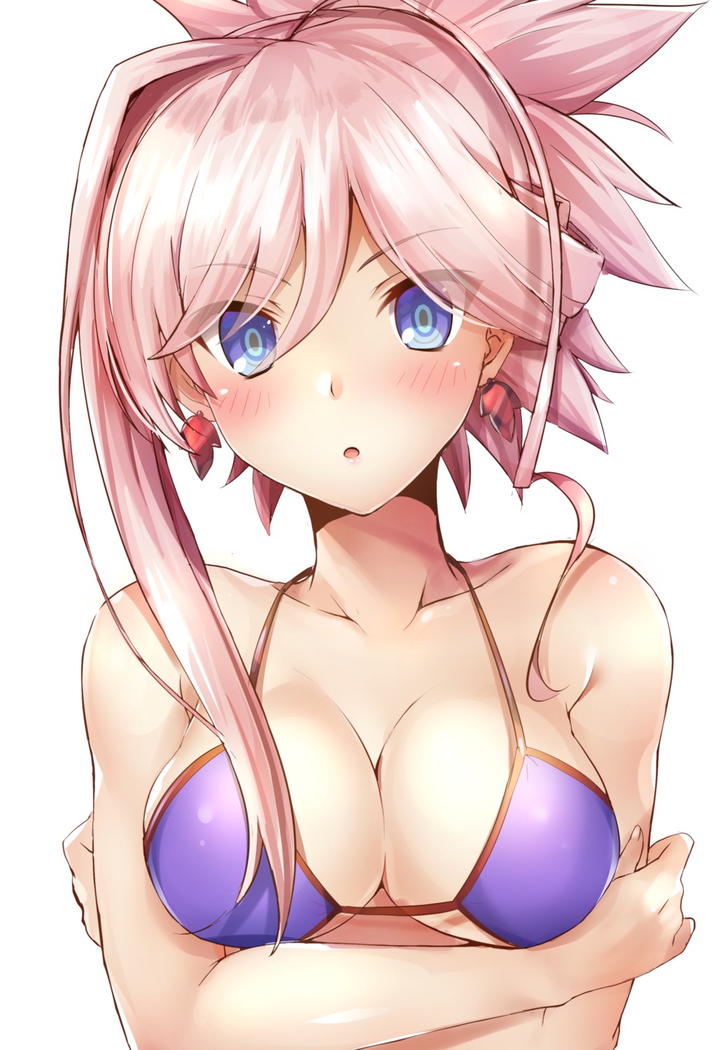 bikini_top breast_hold cleavage fate/grand_order miyamoto_musashi_(fate) samoore swimsuits