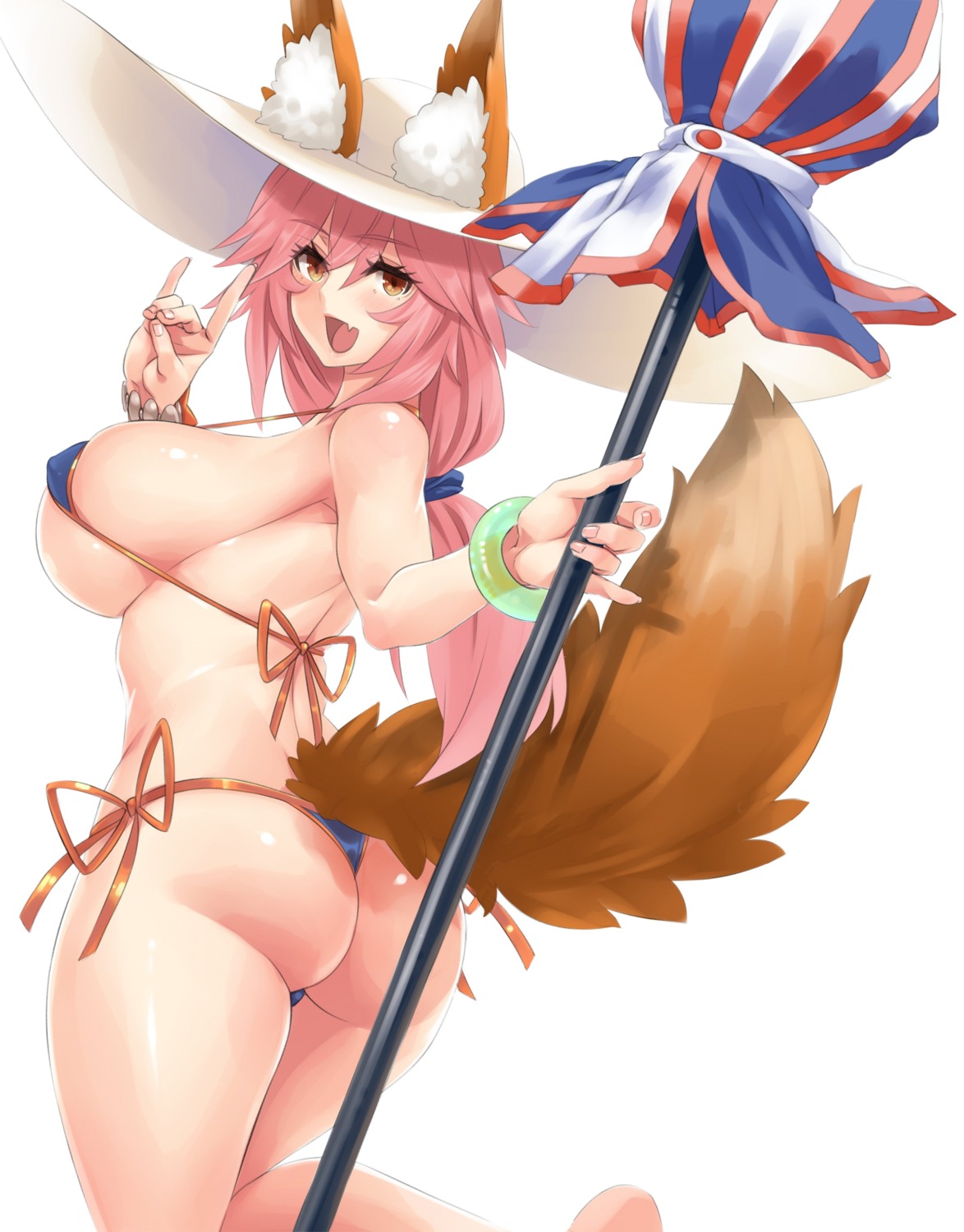 animal_ears ass bikini erect_nipples fate/grand_order fate/stay_night kitsune ogin_bara swimsuits tail tamamo_no_mae thong