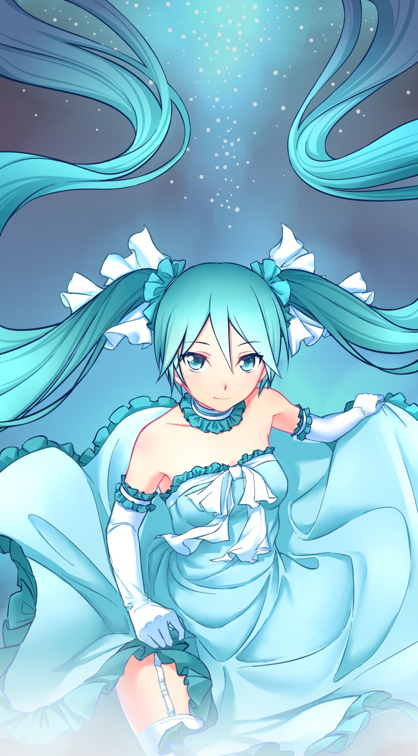 dress hatsune_miku skirt_lift stockings thighhighs ttc vocaloid