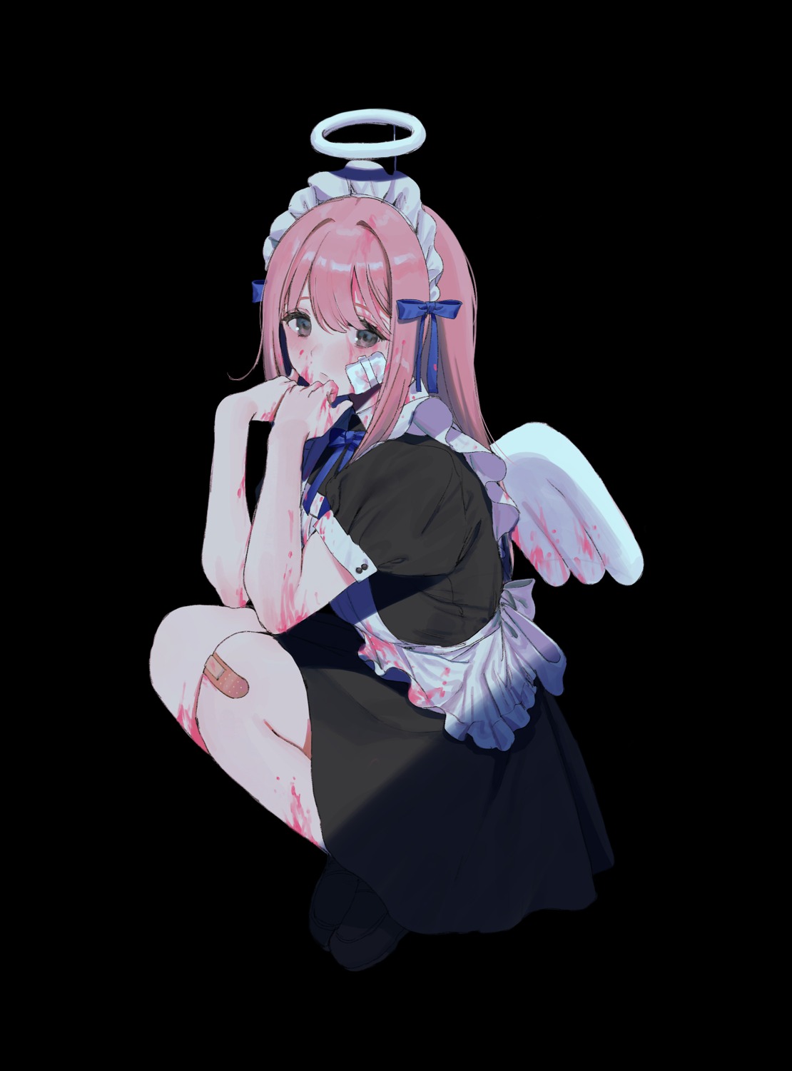 angel bandaid blood maid skirt_lift wings youichi_(45_01)