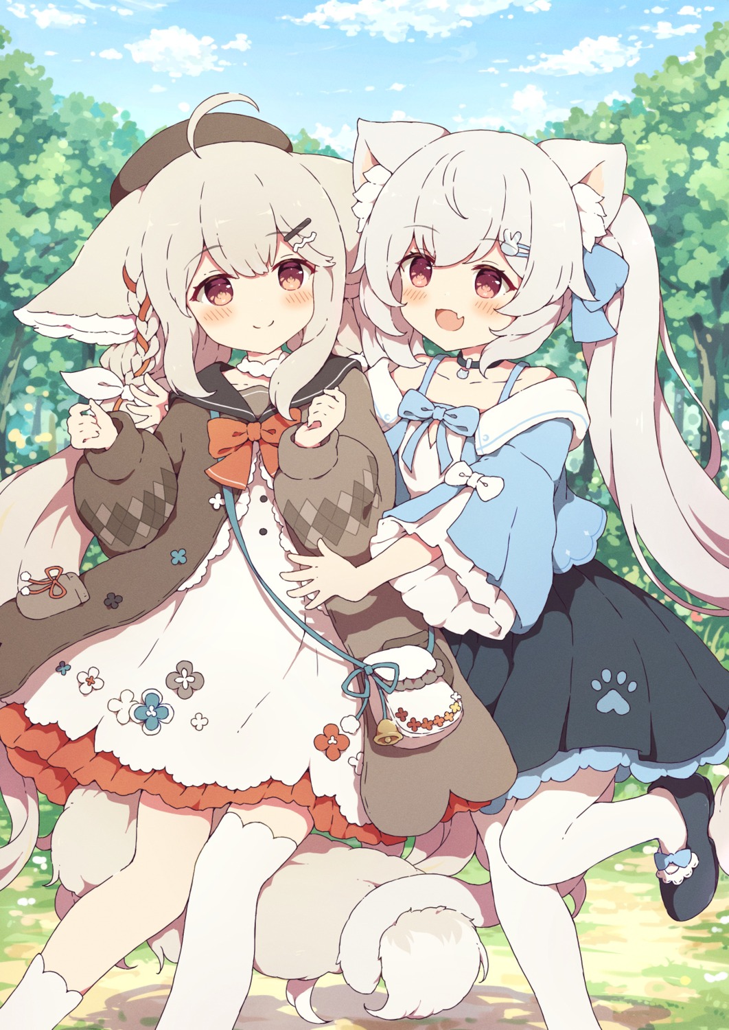 animal_ears dress indie_virtual_youtuber nekomimi sakurada_shiro tail thighhighs tyakomes yuri