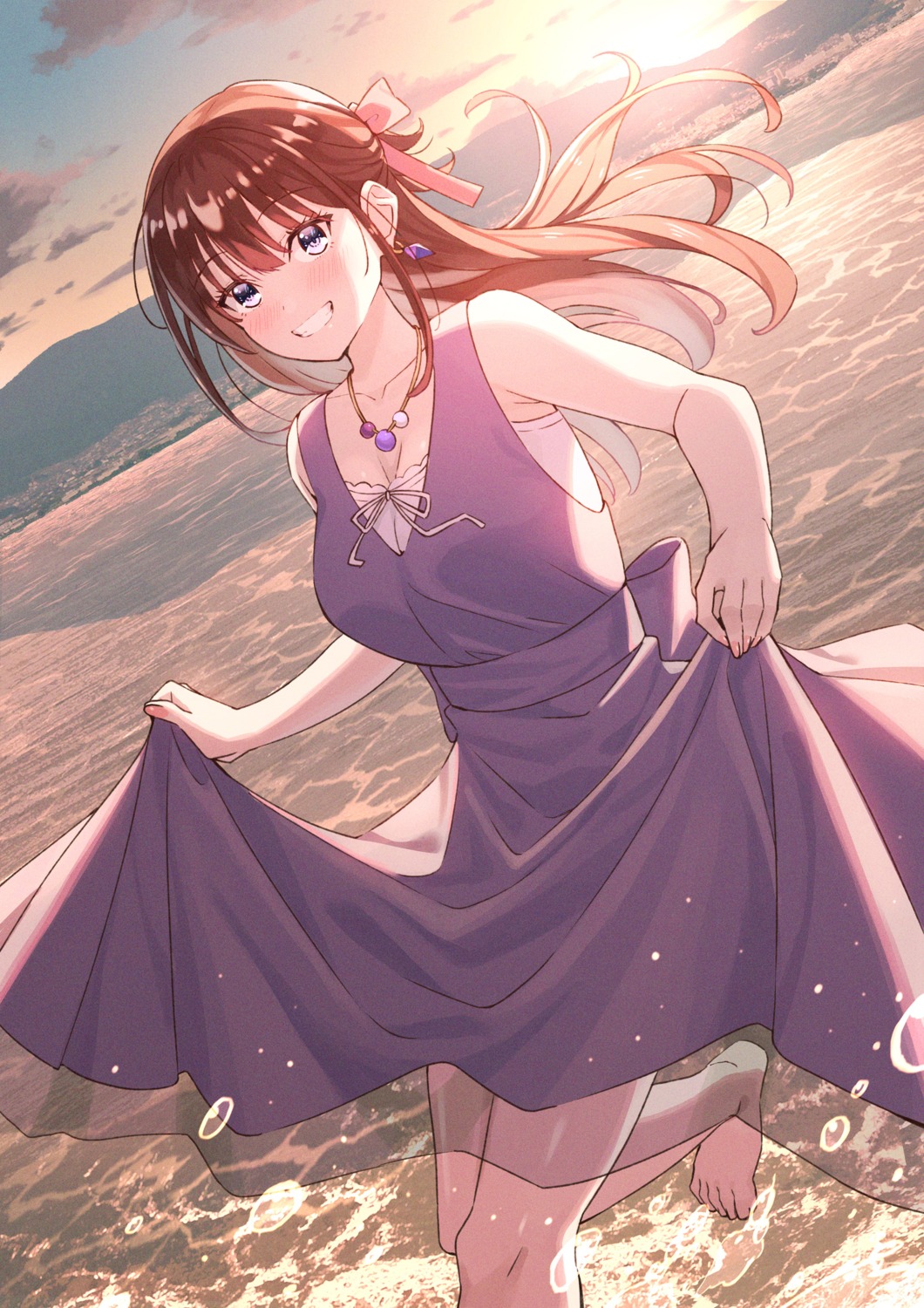 cleavage dress komizuki see_through skirt_lift