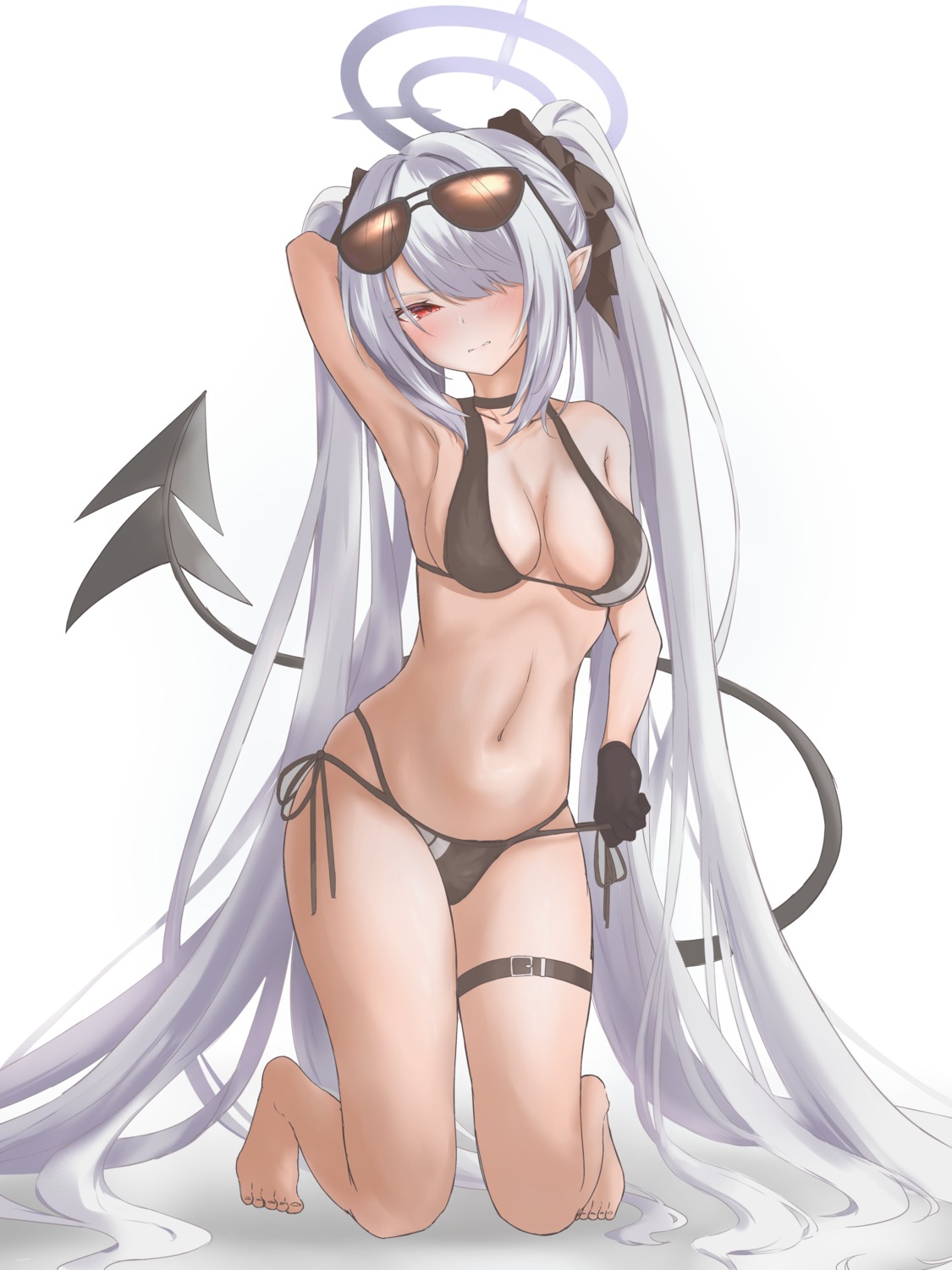 bikini blue_archive garter halo hayashi444555 megane pointy_ears shiromi_iori swimsuits tail undressing