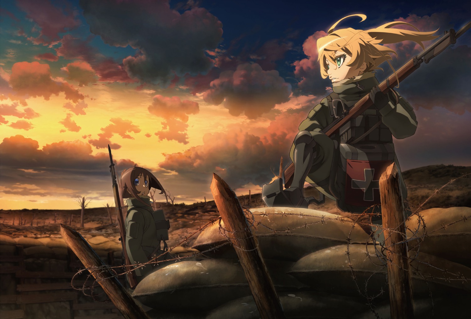 azuma_ryouta gun landscape tanya_degurechaff uniform viktoriya_ivanovna_serebryakov youjo_senki