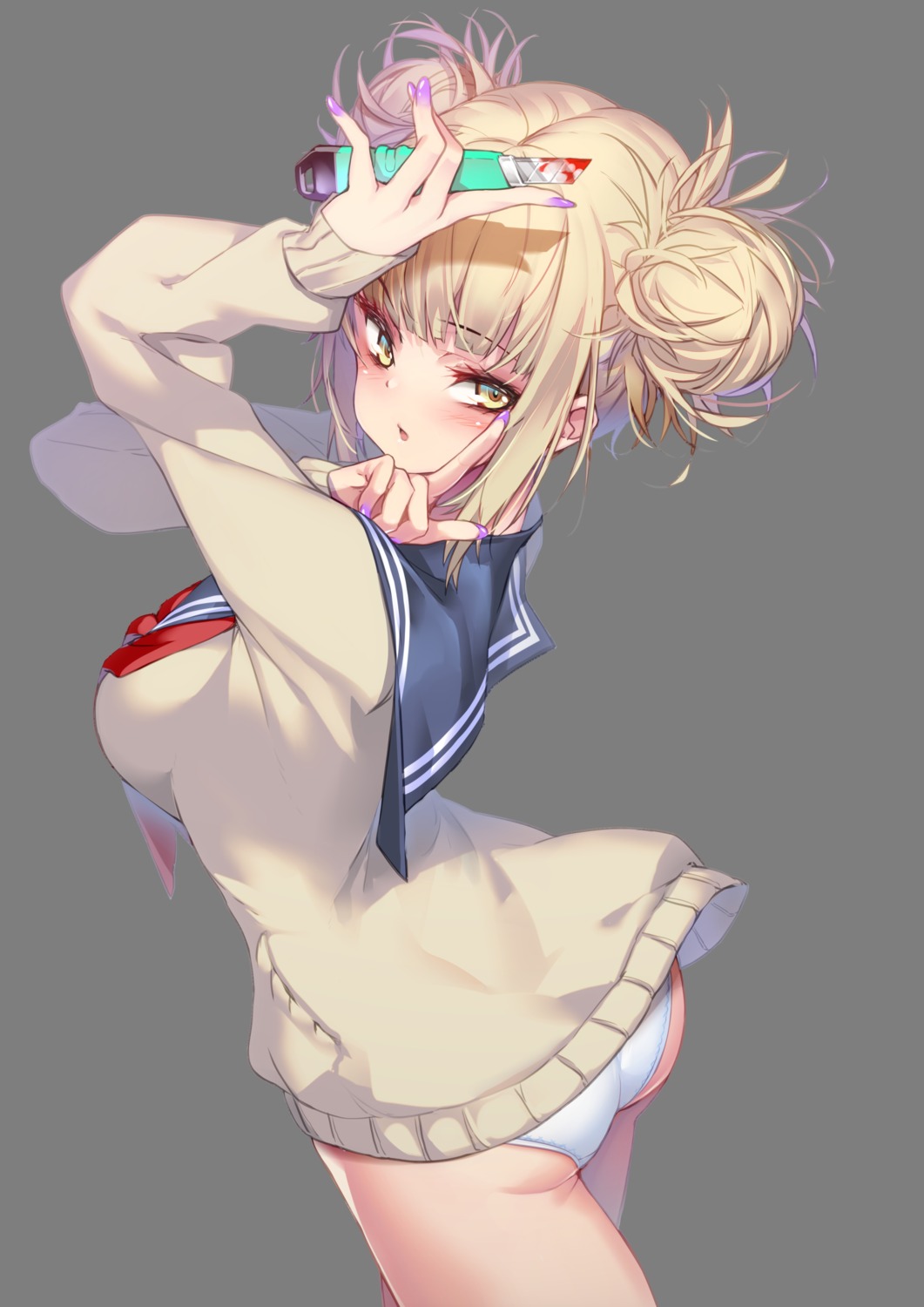 ass blood boku_no_hero_academia hong_(white_spider) pantsu seifuku sweater toga_himiko weapon