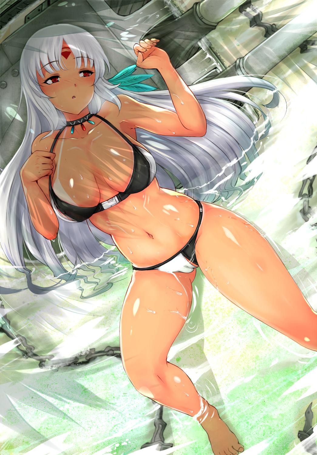 azur_lane bikini cameltoe horns massachusetts_(azur_lane) nonoririn swimsuits tan_lines wet