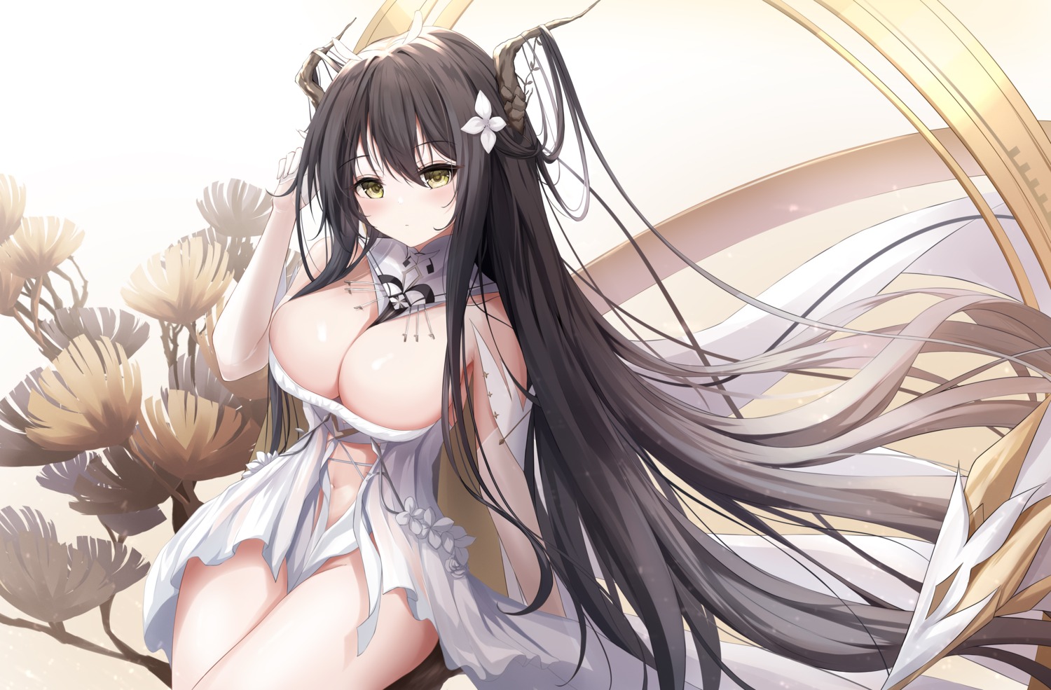 azur_lane horns indomitable_(azur_lane) no_bra proverbs_zhenyan see_through