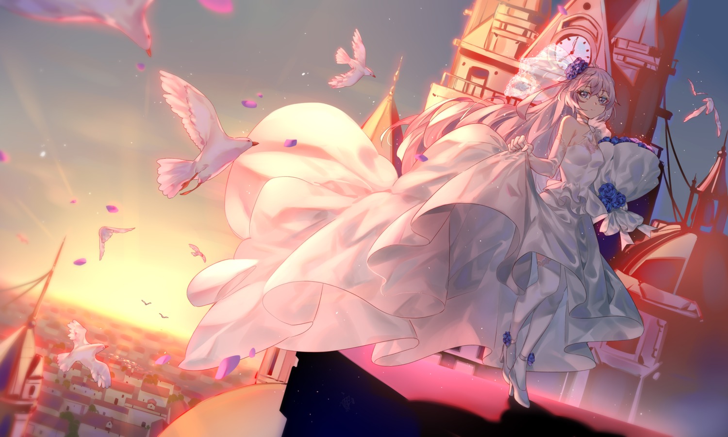 benghuai_xueyuan bronya_zaychik dress ginklaga heels honkai_impact no_bra see_through skirt_lift thighhighs wedding_dress