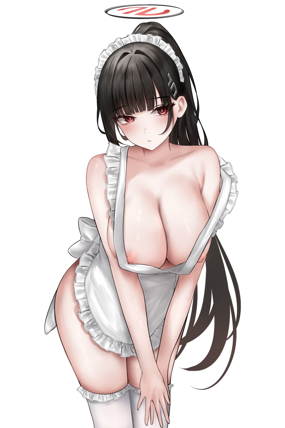 at_congju blue_archive halo naked_apron nipples thighhighs tsukatsuki_rio