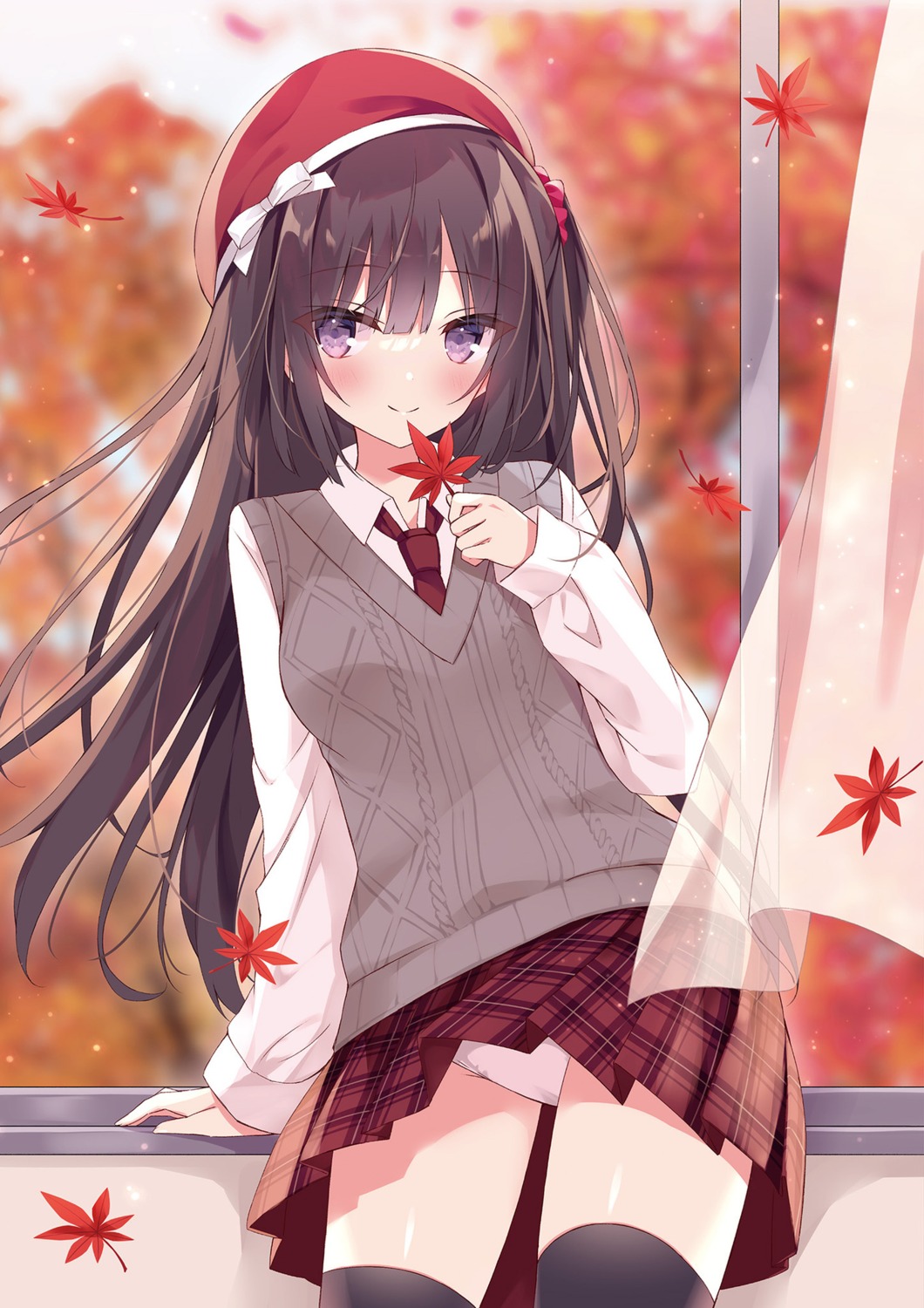 hoshi pantsu seifuku skirt_lift sweater thighhighs