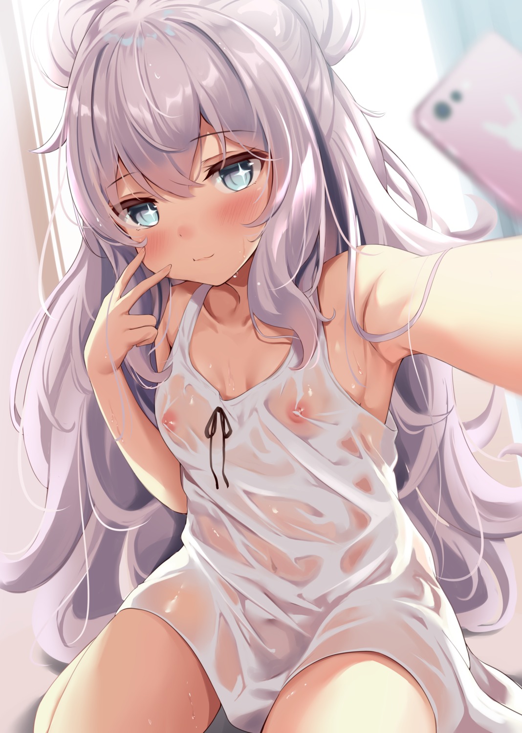 azur_lane dress kokuto_(kurousagi1210) le_malin_(azur_lane) nipples no_bra see_through summer_dress wet_clothes