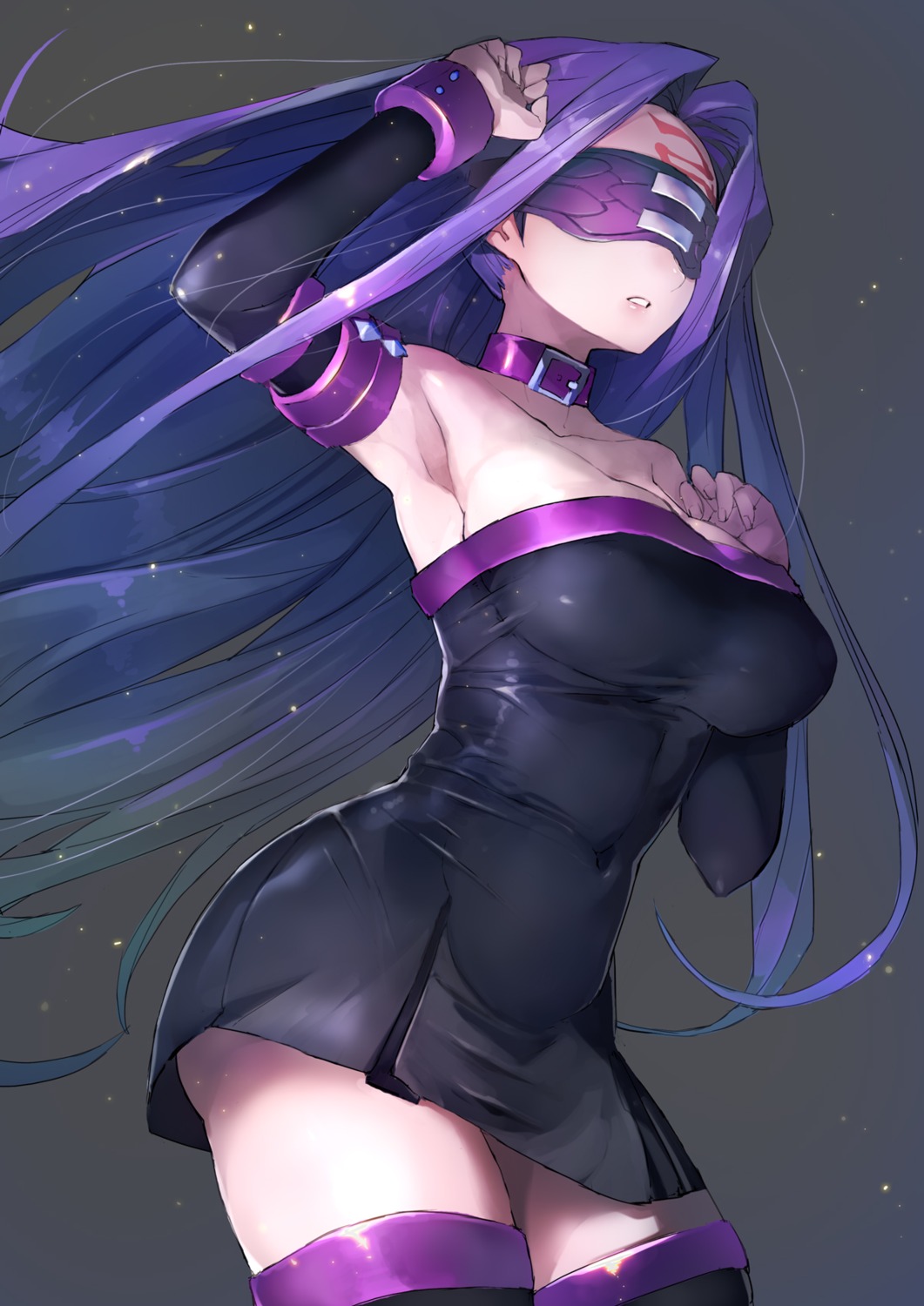 cleavage dress fate/stay_night rider taishi_(picchiridou) tattoo thighhighs