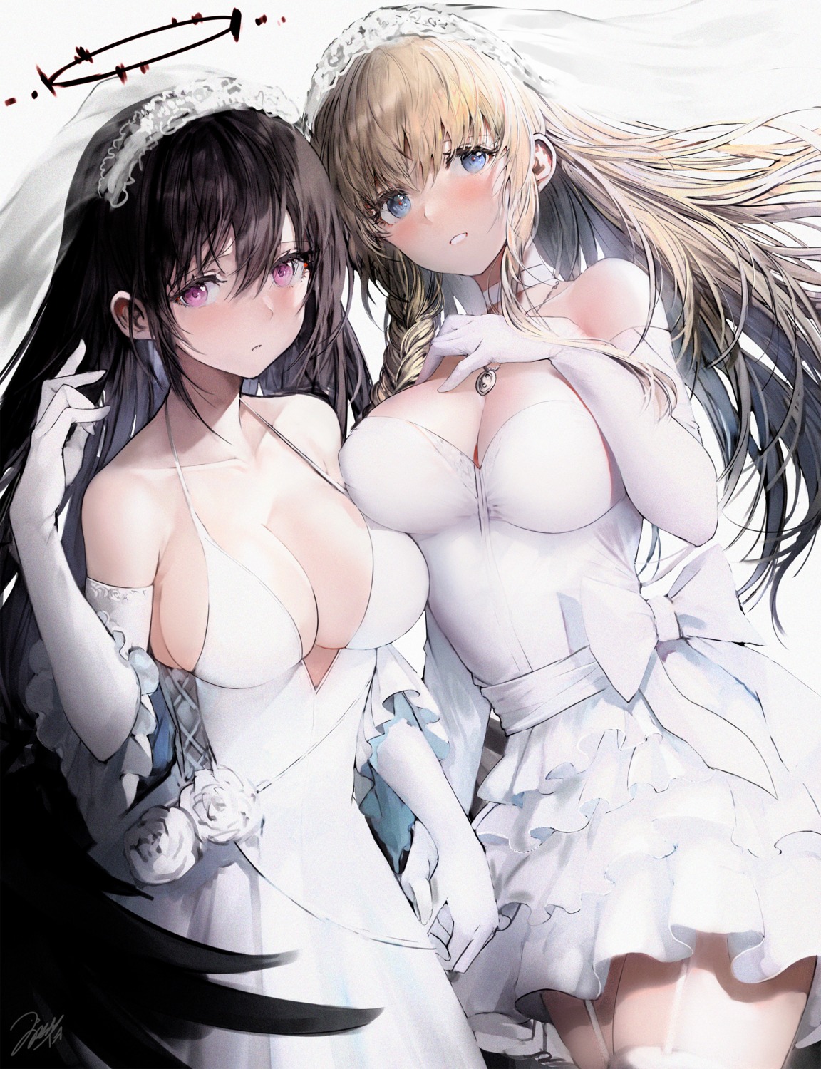 angel breast_hold cleavage dress haori_io no_bra stockings thighhighs wedding_dress