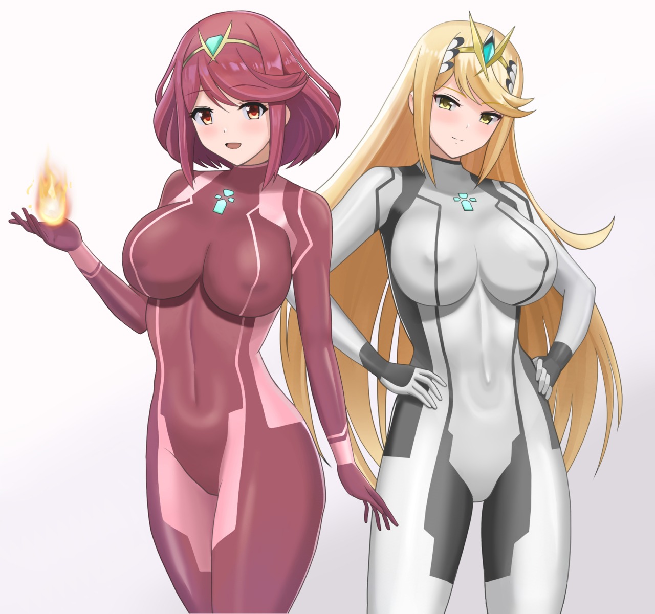 bodysuit cosplay erect_nipples higofushi hikari_(xenoblade_2) homura_(xenoblade_2) metroid samus_aran xenoblade xenoblade_chronicles_2